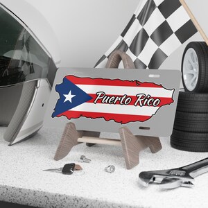 Puerto Rico Country Flagge mit Puerto Rico Text # 1 Vanity Car Plate Tablilla mit hellgrauem Hintergrund