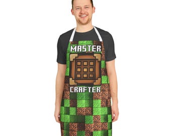 Table de bricolage Master Crafter inspirée de Minecraft avec fond de pixel, tablier unisexe, bretelles 5 couleurs