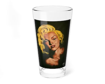 Marilyn Monroe Painting with Signature Vintage Inspired Mixing Glass, 16oz in Color - Original Artwork