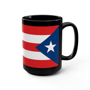 Puerto Rico Flag Black Mug, 15oz  - Right to Left Wrap Around Design