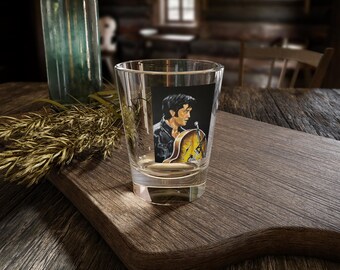 Elvis Presley Painting with Signature Vintage Shot Glass in Color - Original Artwork