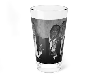 The Rat Pack , Dean Martin , Sammy Davis Jr. & Frank Sinatra Vintage Inspired Mixing Glass, 16oz in Black and White - Original Artwork