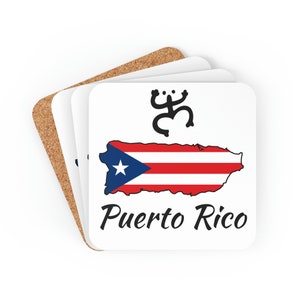 Insel Porto Rico Flagge Coqui Taino Boricua Wein, Kaffee, Getränk Korkholz-Untersetzer-Set Weiß