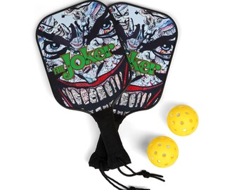 Ensemble de pagaies de pickleball logo Joker avec fond inspiré de la bande dessinée Joker