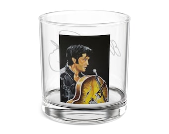 Elvis Presley Painting with Signature Vintage Inspired Rocks Glass in Color - Original Artwork