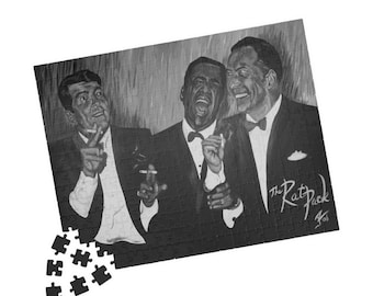The Rat Pack , Dean Martin , Sammy Davis Jr. & Frank Sinatra Puzzle (110, 252, 520) Black and White - Original Artwork
