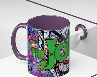 Le logo Joker avec un arrière-plan inspiré de la bande dessinée Joker Mug 11 oz. ou 15 oz. - Plusieurs options de couleurs disponibles