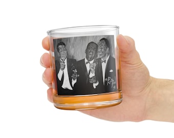 The Rat Pack , Dean Martin , Sammy Davis Jr. & Frank Sinatra vintage Inspired Rocks Glass en noir et blanc - Oeuvre d'art originale