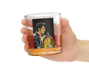 Elvis Presley Painting Vintage Inspired Rocks Glass in Color - Original Artwork
