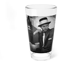 Frank Sinatra Painting Vintage Inspired Mixing Glass, 16oz in Black & White - Original Artwork