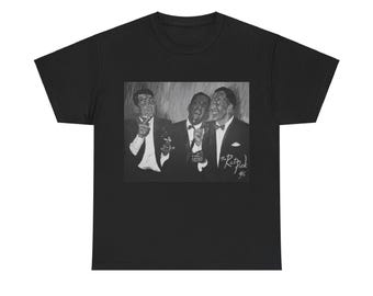 The Rat Pack, Dean Martin, Sammy Davis Jr., Frank Sinatra, tee-shirt unisexe en coton épais, oeuvre d'art en noir et blanc - oeuvre d'art originale