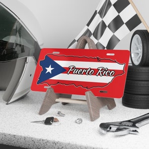 Puerto Rico Country Flagge mit Fuerte Rico Text # 1 Vanity Car Plate Tablilla mit rotem Hintergrund
