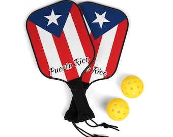 Puerto Rico Flag with Black Letters Pickleball Paddle Set - Original Design
