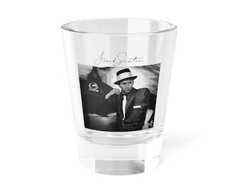 Frank Sinatra Painting with Signature Vintage Shot Glass in Black and White - Original Artwork