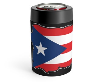 Puerto Rico Country Shape Flag Can Holder with Black Background