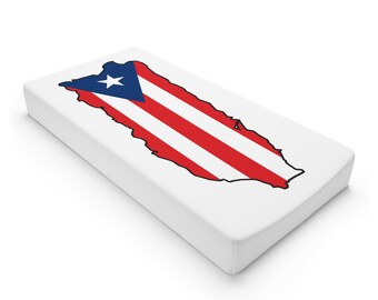 Puerto Rico Island Shape Flag Baby Changing Pad Cover - White Background