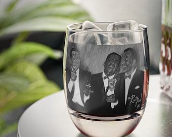 The Rat Pack , Dean Martin , Sammy Davis Jr. & Frank Sinatra Whiskey Glass in Black and White - Original Artwork