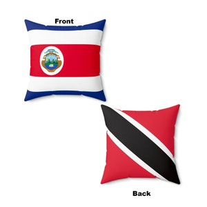 Costa Rica Flag Front & Trinidad and Tobago Flag Back Spun Polyester Square Pillow - Double Sided