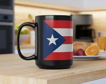 Mug noir Drapeau de Porto Rico, 15 oz - Design enveloppant double face