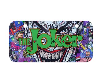 Le logo du Joker avec une plaque d'immatriculation de moto / vélo en arrière-plan comique