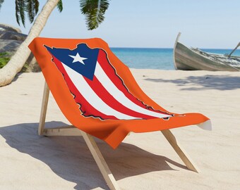 Serviettes de plage représentant le drapeau de l'île de Porto Rico en orange - 2 tailles disponibles