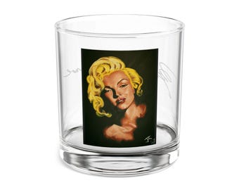 Marilyn Monroe Painting with Signature Vintage Inspired Rocks Glass in Color - Original Artwork