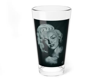 Marilyn Monroe Painting Vintage Inspired Mixing Glass, 16oz in Black & White - Original Artwork