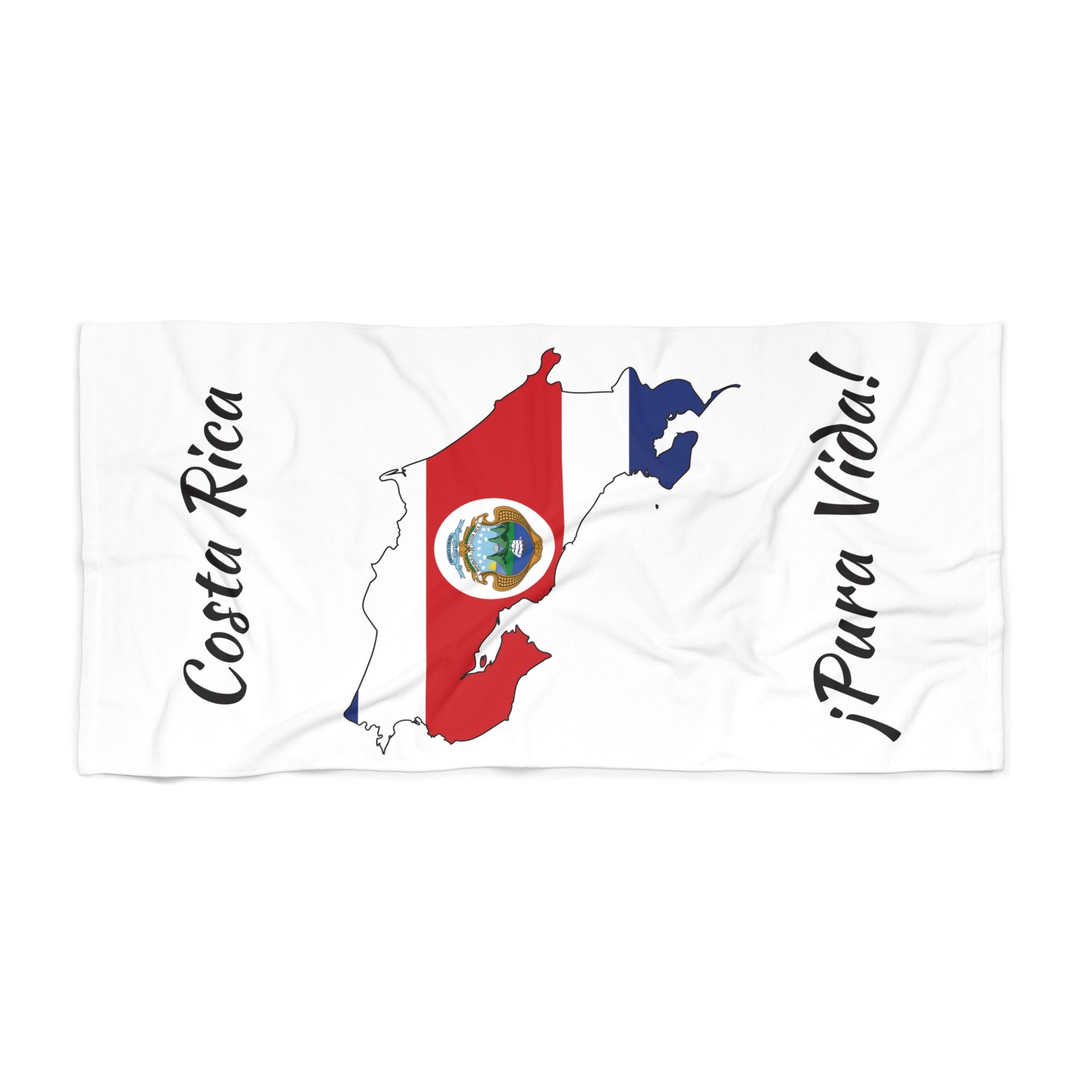 Costa Rica Country Flag Pura Vida Beach Towels Vertical Design in White
