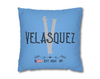 Arbre généalogique personnalisé avec noms - Taie d'oreiller carrée en polyester filé bleu clair - Impression recto-verso