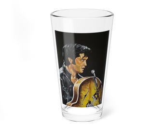 Elvis Presley Painting Vintage Inspired Mixing Glass, 16oz in Color - Original Artwork