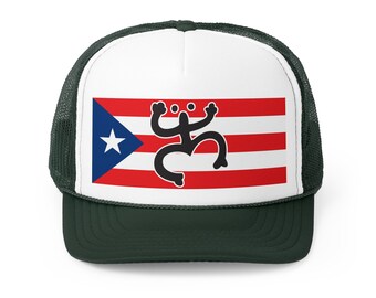 Drapeau de Porto Rico avec Coqui Taino en casquettes noires - Plusieurs couleurs