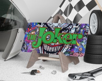 The Joker Logo Vanity Car Plate with Comic Background