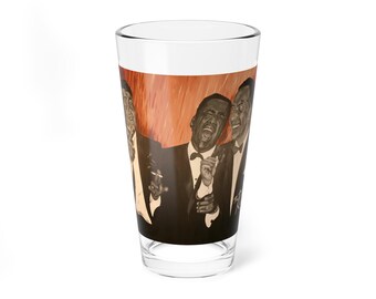 The Rat Pack , Dean Martin , Sammy Davis Jr. & Frank Sinatra Vintage Inspired Mixing Glass, 16oz in Color - Original Artwork