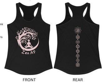 Regata Zen AF Racerback: Estampa dos Sete Chakras, Camiseta para Yoga e Meditação com Símbolos dos Sete Chakras nas Costas