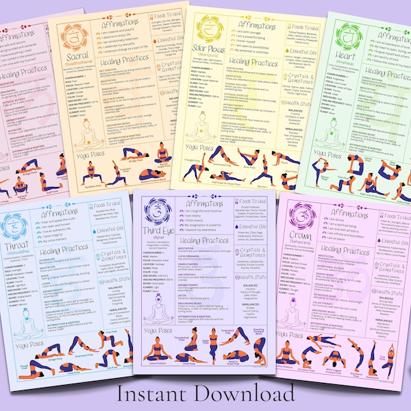 Sept guides des chakras, guides d'équilibrage des chakras à téléchargement immédiat pour un équilibre énergétique et un bien-être spirituel, cristaux de chakra et pierres précieuses