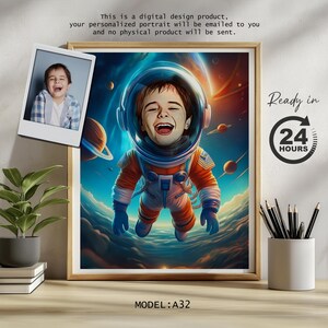 Caricatura personalizada de niño astronauta: divertida caricatura de niño con traje espacial. Regalo personalizado para niños, niñas y niños. Divertido regalo de cumpleaños.