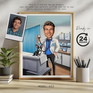 Custom Cartoon Portrait, veterinarian, Digital Gift, Personalized Comic Art, doctor caricature, Custom Cartoon Drawing, cartoon portrait