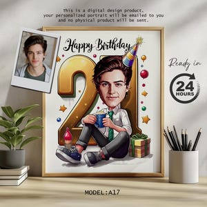 Cadeau caricature de 21e anniversaire Illustration personnalisée personnalisée Célébration d'un jalon unique, amusant et souvenir mémorable à créer pour tous les âges