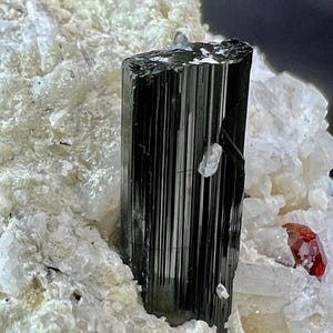 68 grams Natural Hessonite Garnet with albite and black tourmaline Specimen On Matrix With Good Luster & Nice Growth-Pakistan