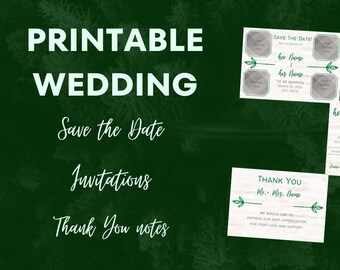 Matching Printable Wedding Save the Dates, Invitations, and Thank You cards