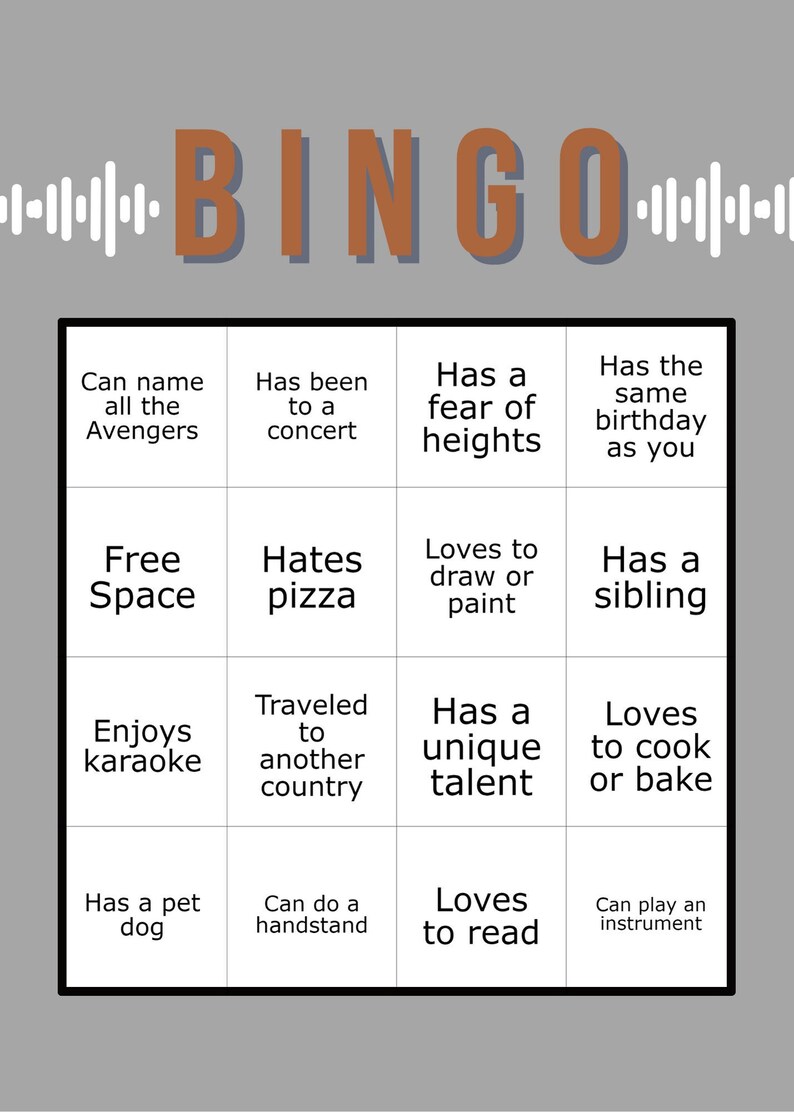 ICEBREAKER / NETWORKING Bingo Card Teenager Friendly digital Download