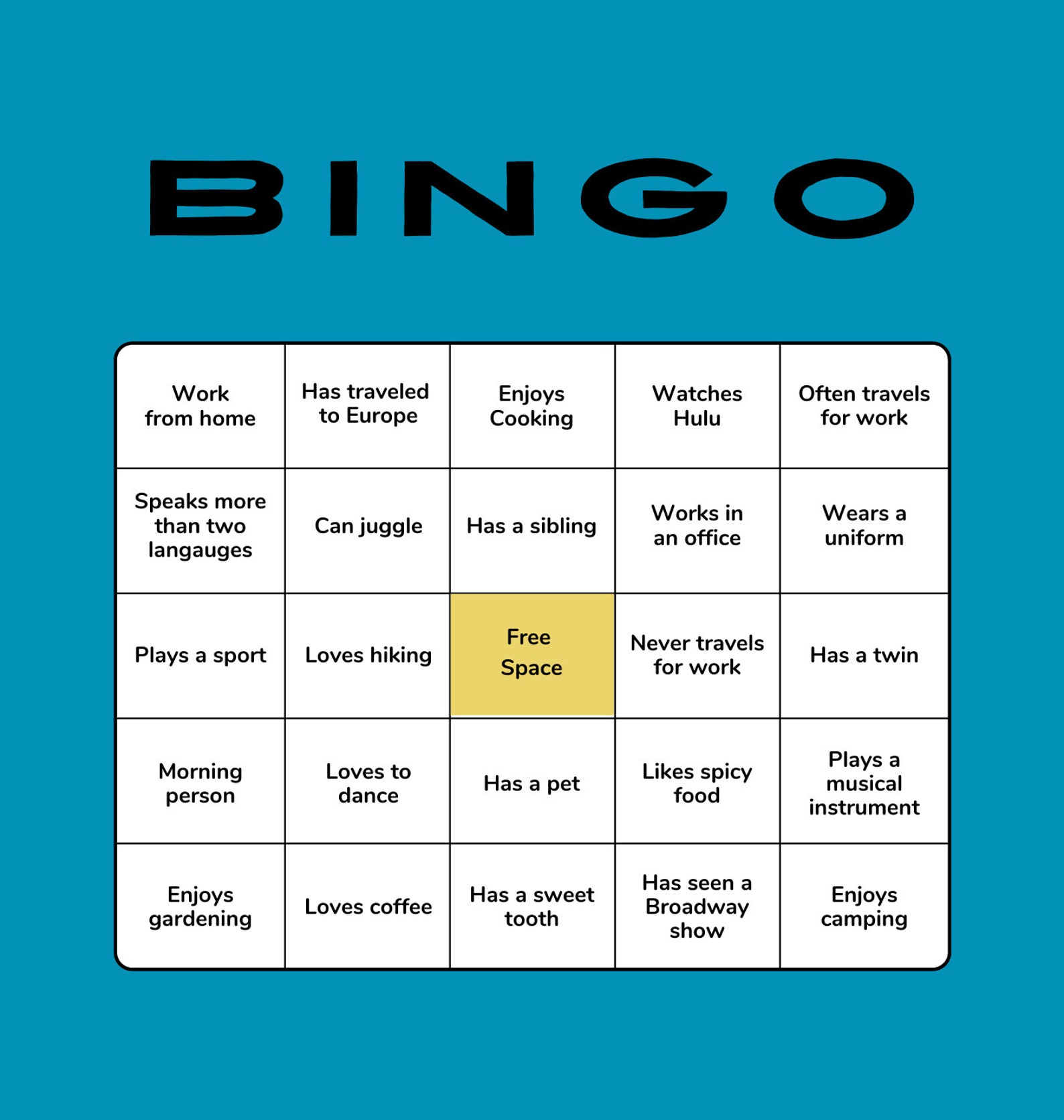 ICEBREAKER / NETWORKING BINGO Card digital Download/ Print at Etsy