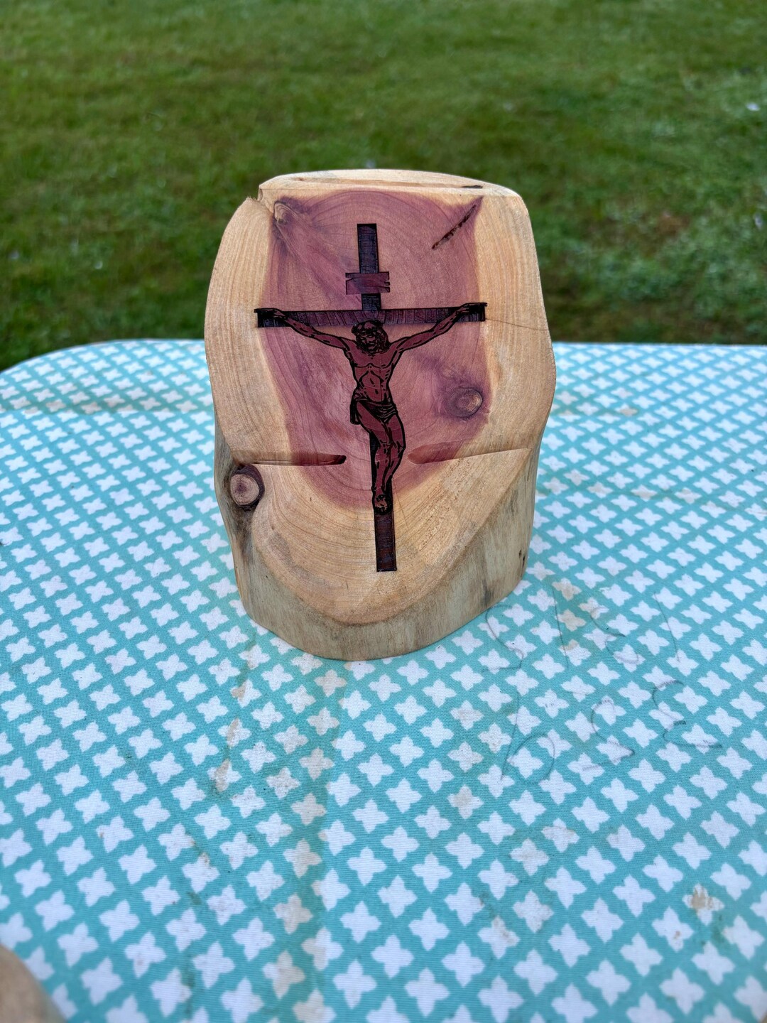 Wood Engraved Sacred Card 3 Card Holder. Crucifix on the Front and ...