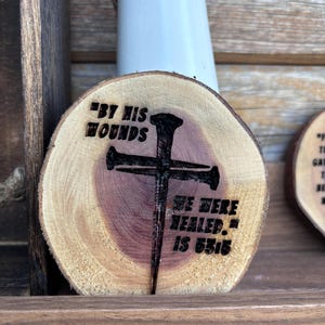 Three Nails With Bible Verse Laser Engraved Cedar Coasters