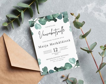 Baby Shower -juhlien kutsukortti Muokattava vihreä vauvajuhlien kutsukortti Tulostettava muokattava Canva-korttipohja