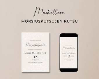 Morsiuskutsujen korttipohja Neutraali Bridal shower -kutsukortti Tulostettava muokattava Canva-korttipohja