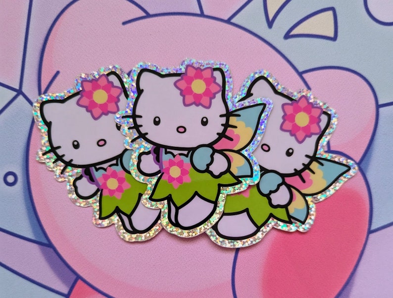 Kawaii Kitty Glitter Sticker Etsy