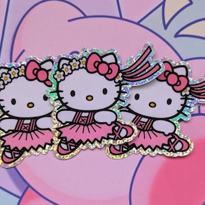 Adesivo de brilho de bailarina de gatinho Kawaii