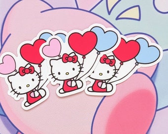 Pegatina de vinilo Kawaii Kitty con globos