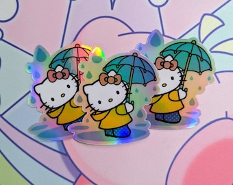 Kawaii Kitty Rainy Day Holographic Sticker